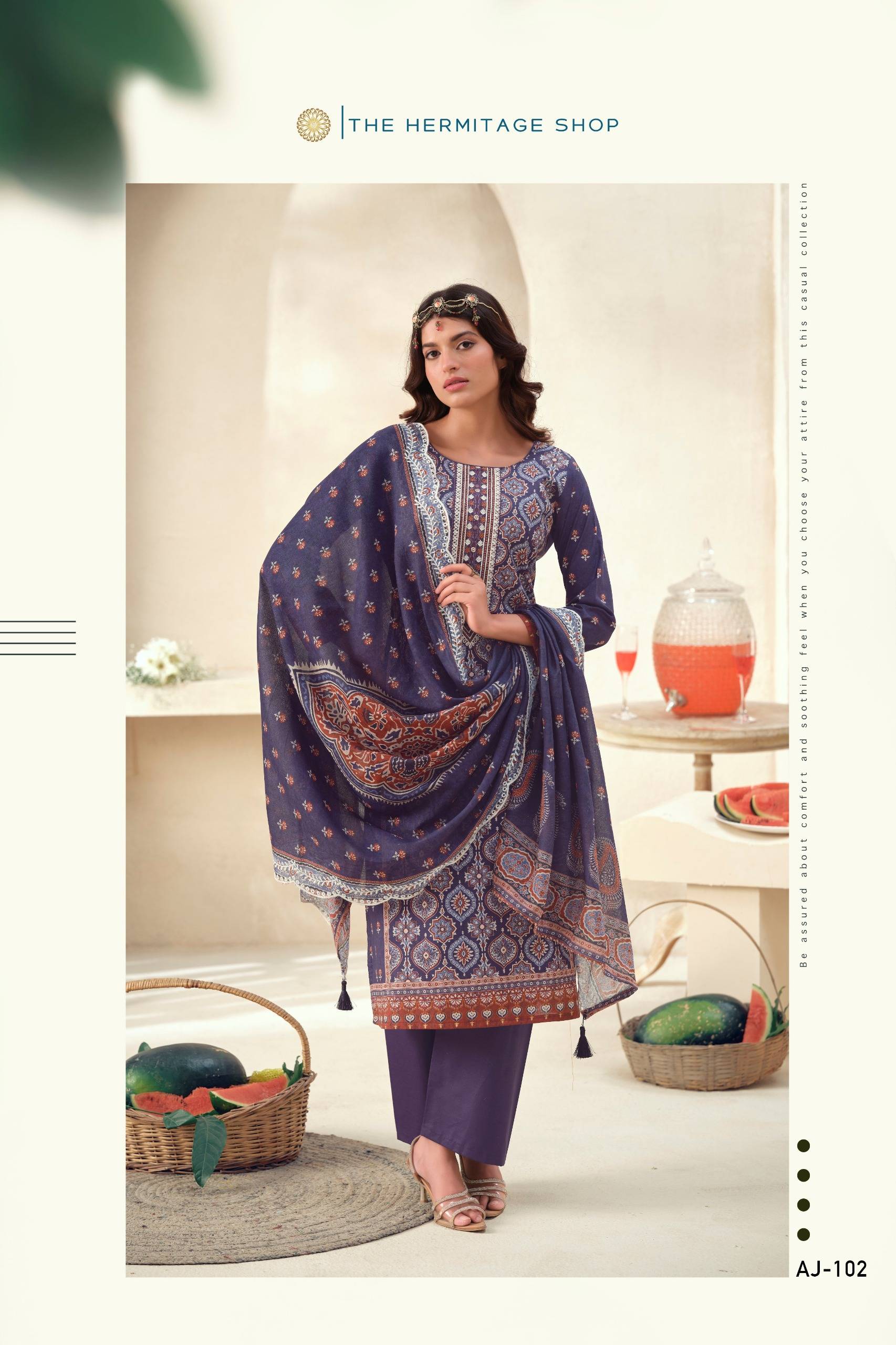 AJRAKH VOL 1 By THE HERMITAGE SHOP  101 To 104 Series Designer Suits FINEST LAWN COTTON Dresses At Wholesale Price